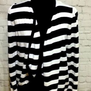 Jones New York Navy White Open Front Cardigan Med